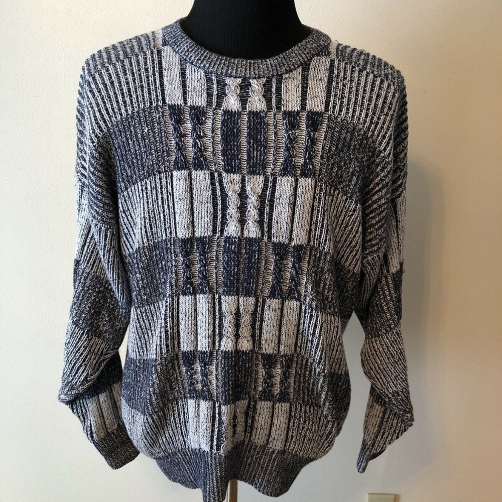Vtg Braemar navy blue textured sweater - mens M